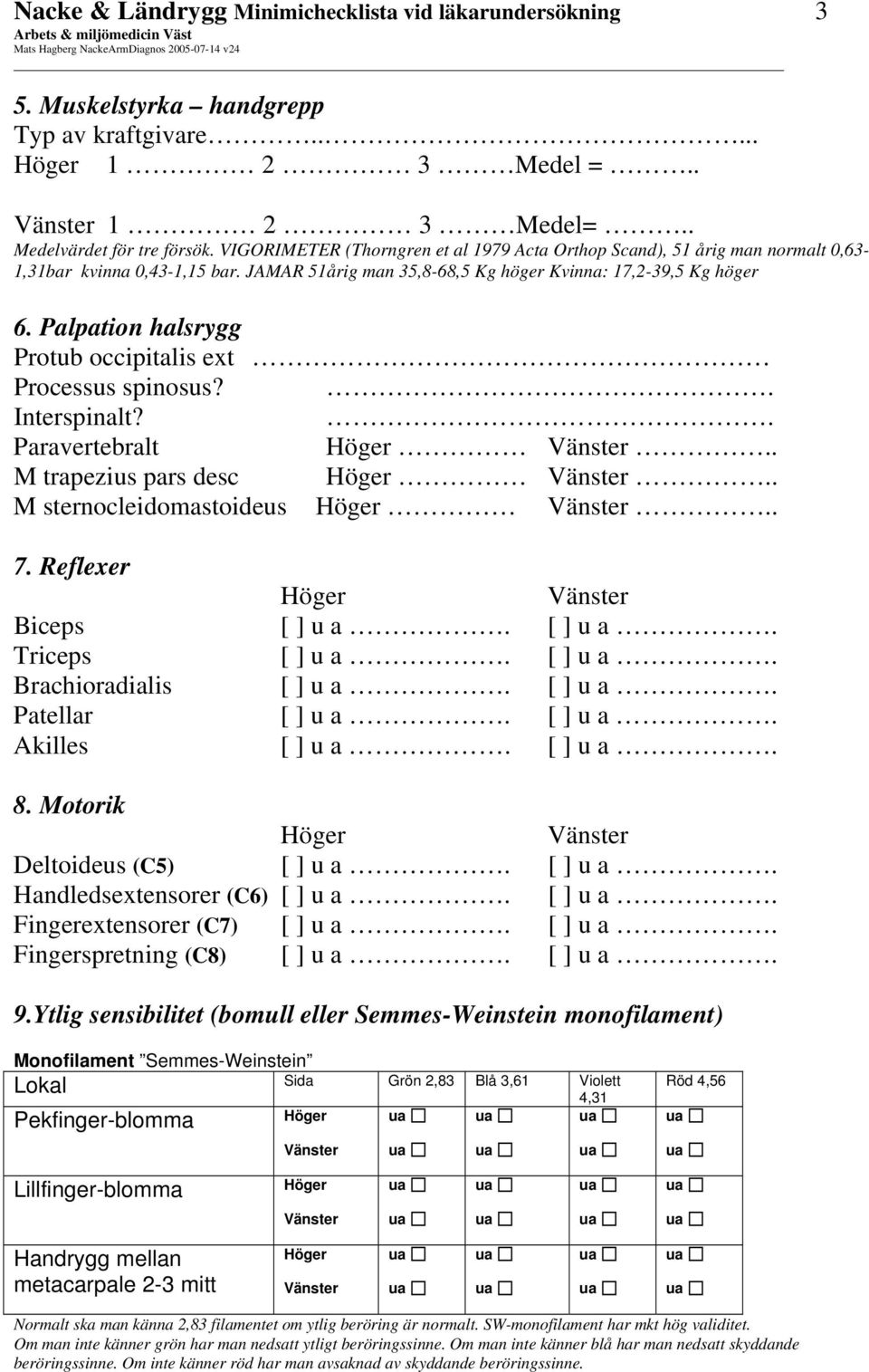 Palpation halsrygg Protub occipitalis ext Processus spinosus?. Interspinalt?. Paravertebralt.. M trapezius pars desc.. M sternocleidomastoideus.. 7. Reflexer Biceps [ ] u a. [ ] u a. Triceps [ ] u a.