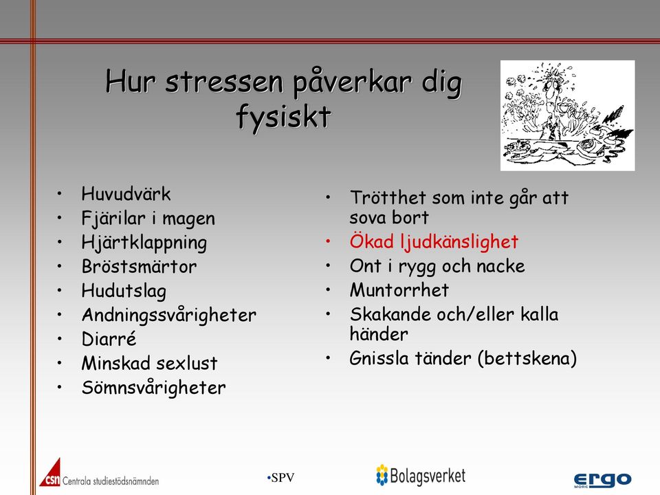 Sömnsvårigheter Trötthet som inte går att sova bort Ökad ljudkänslighet Ont