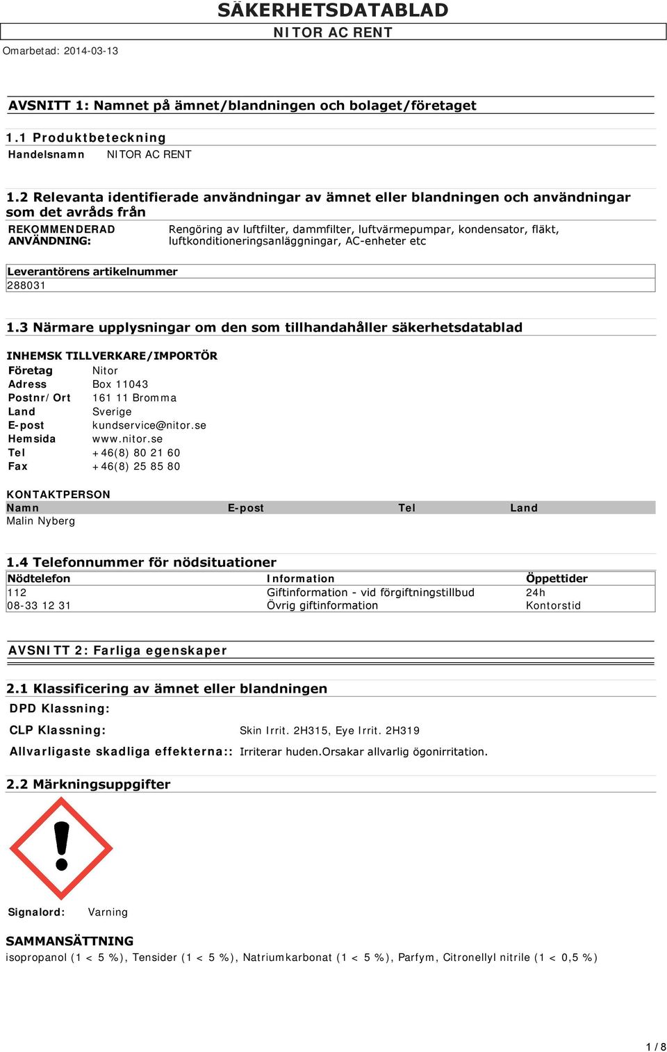 fläkt, luftkonditioneringsanläggningar, AC enheter etc Leverantörens artikelnummer 288031 1.