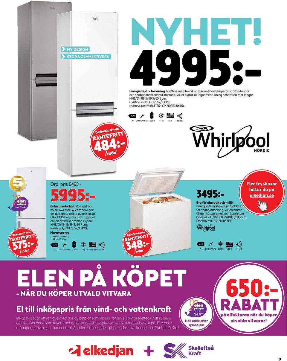 Kyl/frys vit BLF 8121 W/106130 Kyl/frys rostfri BLF 8121 OX/106131 5495:- A+ 309 kwh/år 228 l 111 l N-T 38 db 484:- 575:- Ord. pris 6495:- 5995:- Enkelt underhåll.