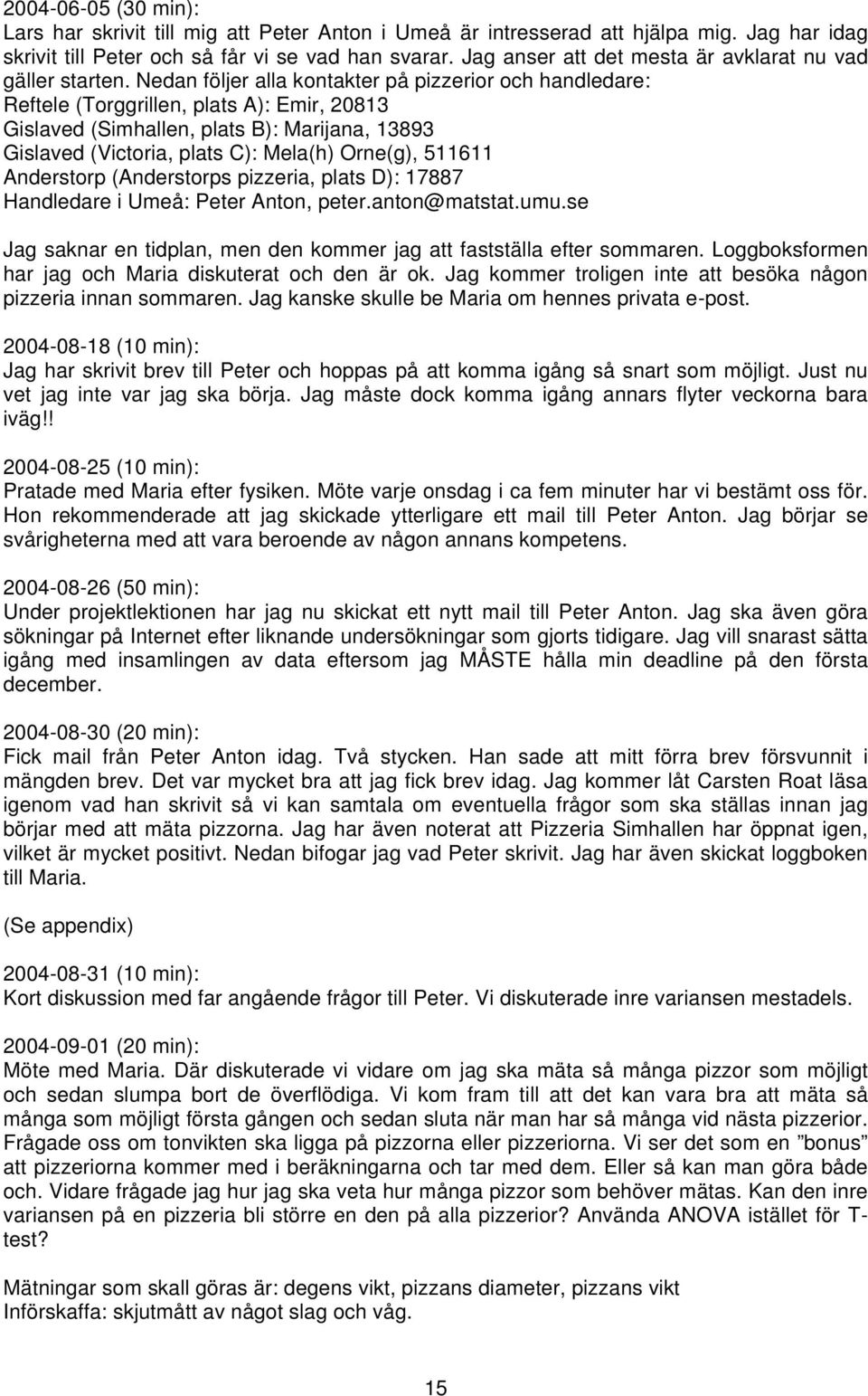 Nedan följer alla kontakter på pizzerior och handledare: Reftele (Torggrillen, plats A): Emir, 20813 Gislaved (Simhallen, plats B): Marijana, 13893 Gislaved (Victoria, plats C): Mela(h) Orne(g),