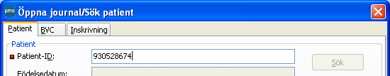 Sök på personnummer (10 siffror) För att söka en patient via PASIS måste man fylla i hela personnumret under Patient-ID.