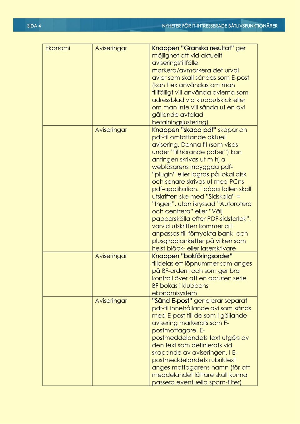 Knappen skapa pdf skapar en pdf-fil omfattande aktuell avisering.