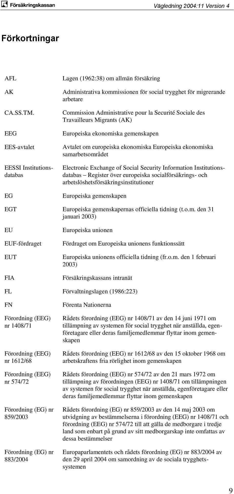 Sociale des Travailleurs Migrants (AK) Europeiska ekonomiska gemenskapen Avtalet om europeiska ekonomiska Europeiska ekonomiska samarbetsområdet Electronic Exchange of Social Security Information