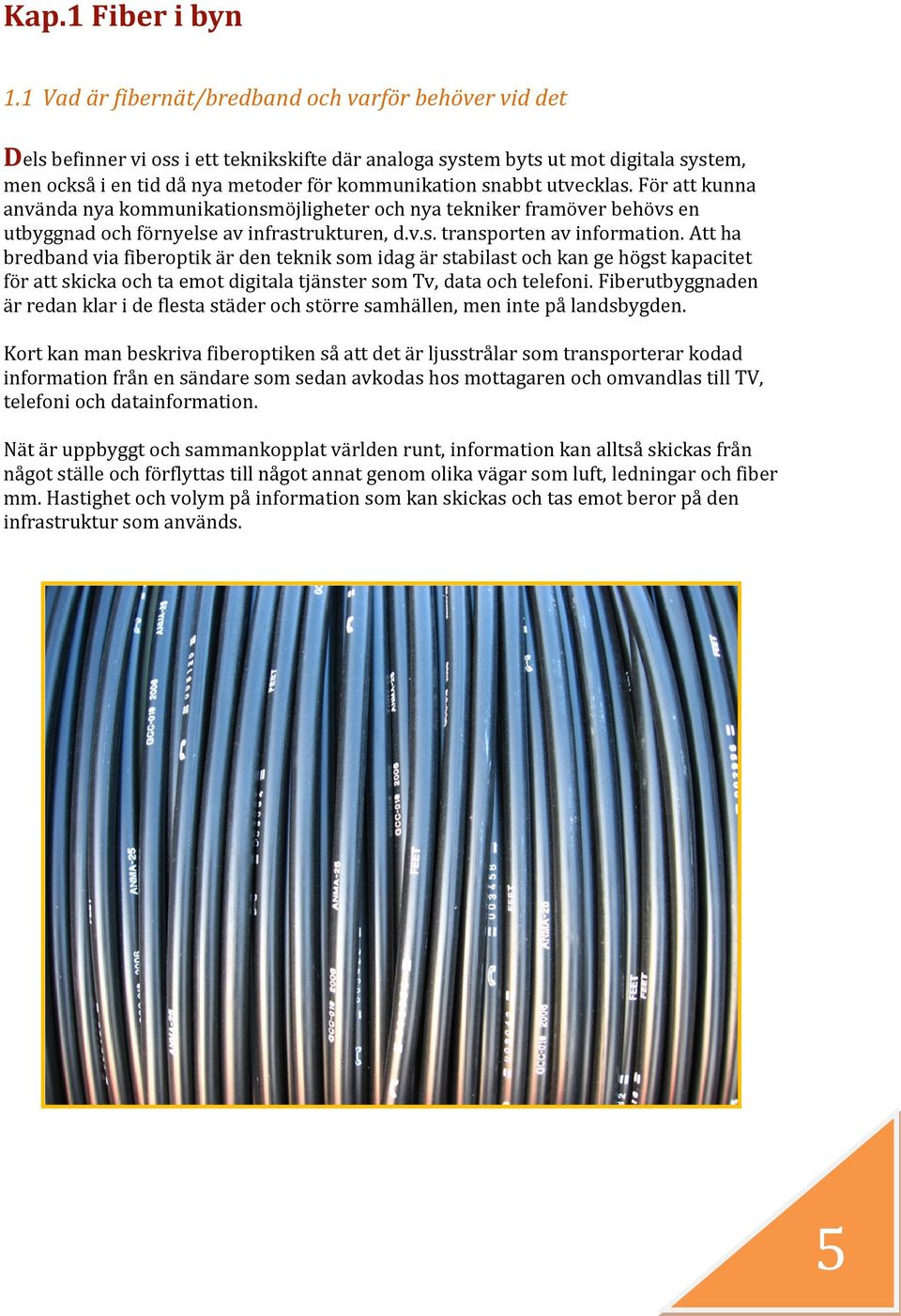 snabbt utvecklas. För att kunna använda nya kommunikationsmöjligheter och nya tekniker framöver behövs en utbyggnad och förnyelse av infrastrukturen, d.v.s. transporten av information.