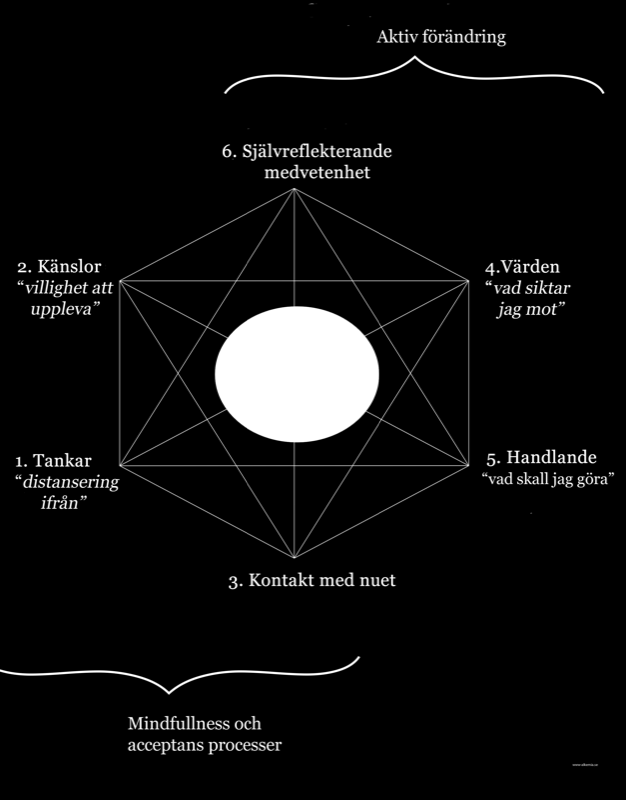 1. Tankar - Defusion Att se tankar som tankar och kunna ta ett steg tillbaka från dessa och skilja på oss själva och tankar, inre bilder och minnen. 2.