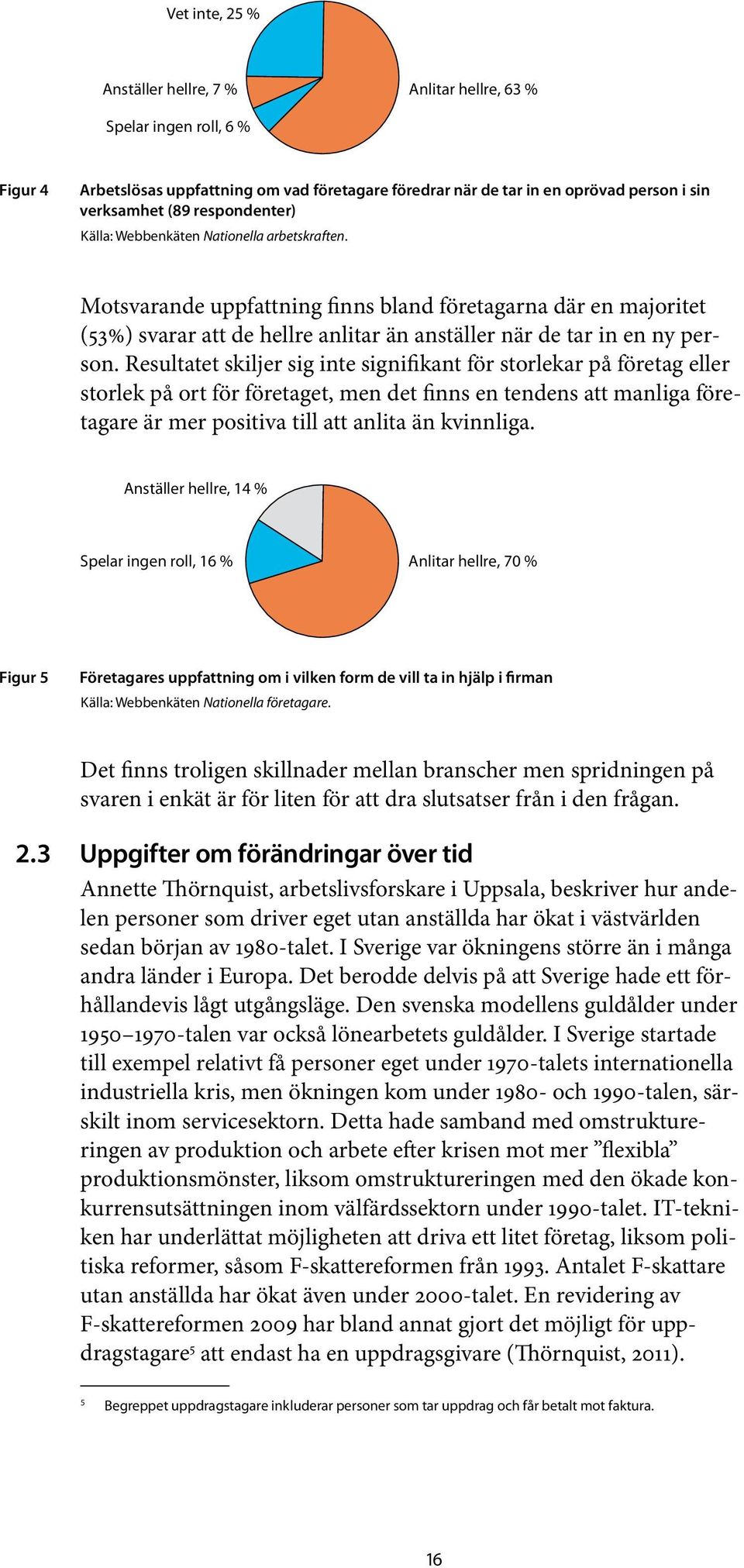 Resultatet skiljer sig inte signifikant för storlekar på företag eller storlek på ort för företaget, men det finns en tendens att manliga företagare är mer positiva till att anlita än kvinnliga.