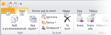 Introduktion till tangenttips I Outlook 2010 finns genvägar för menyfliksområdet, som kallas tangenttips, så att du snabbt kan utföra uppgifter utan att använda musen.