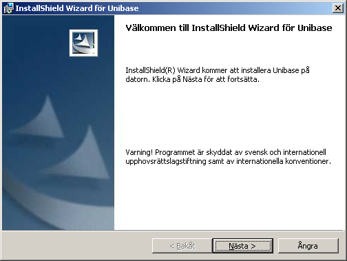 3. Programmering 5 3 PROGRAMMERING 3.1 INSTALLATION AV PROGRAMVARA OBS!!! UNIBASE kan endast köras på datorer med 32 bitars Windows 95, - 98, NT, 2000 eller XP. Programmet levereras på en CD.