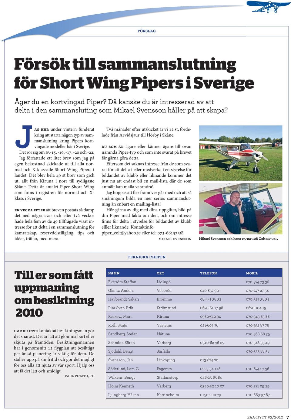 Jag har under vintern funderat kring att starta någon typ av sammanslutning kring Pipers kortvingade modeller här i Sverige. Det rör sig om PA-15, -16, -17, -20 och -22.