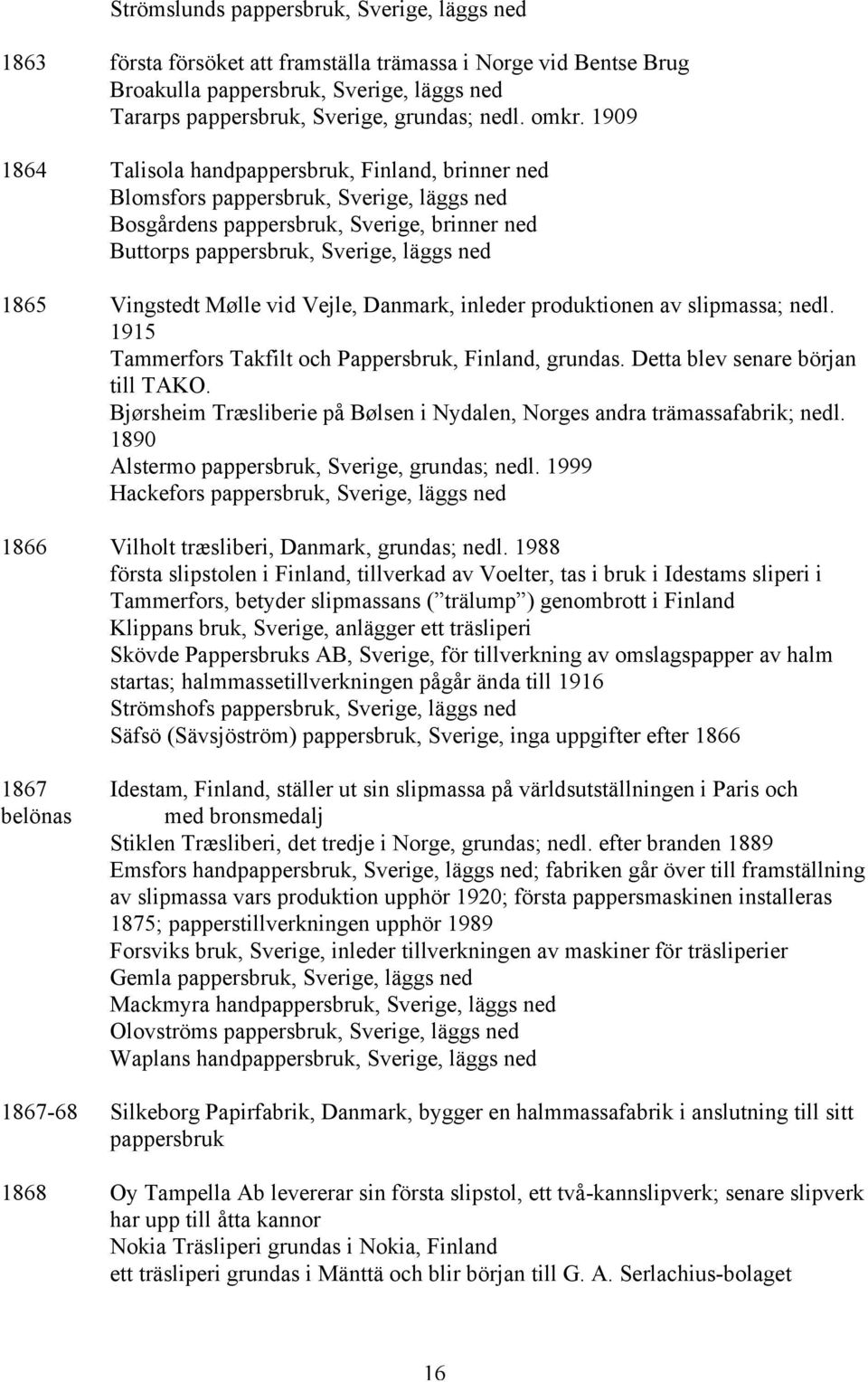 Vingstedt Mølle vid Vejle, Danmark, inleder produktionen av slipmassa; nedl. 1915 Tammerfors Takfilt och Pappersbruk, Finland, grundas. Detta blev senare början till TAKO.