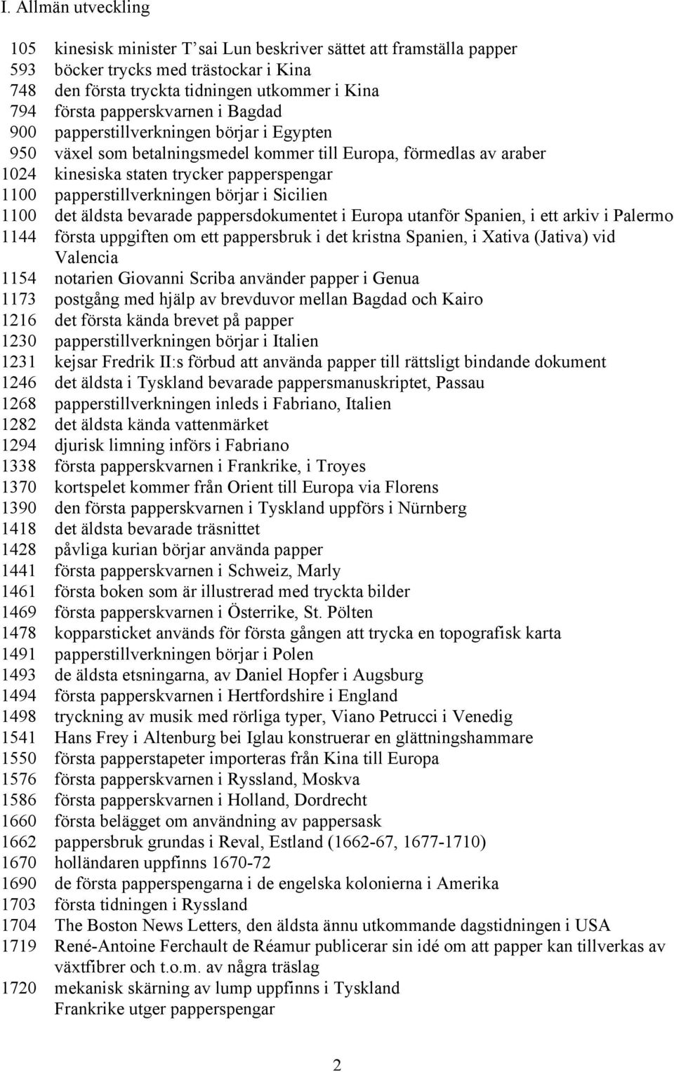 papperstillverkningen börjar i Sicilien 1100 det äldsta bevarade pappersdokumentet i Europa utanför Spanien, i ett arkiv i Palermo 1144 första uppgiften om ett pappersbruk i det kristna Spanien, i