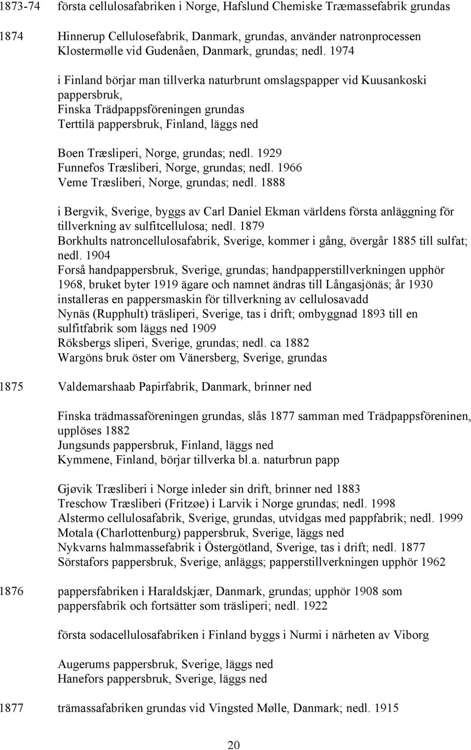 1974 i Finland börjar man tillverka naturbrunt omslagspapper vid Kuusankoski pappersbruk, Finska Trädpappsföreningen grundas Terttilä pappersbruk, Finland, läggs ned Boen Træsliperi, Norge,  1929