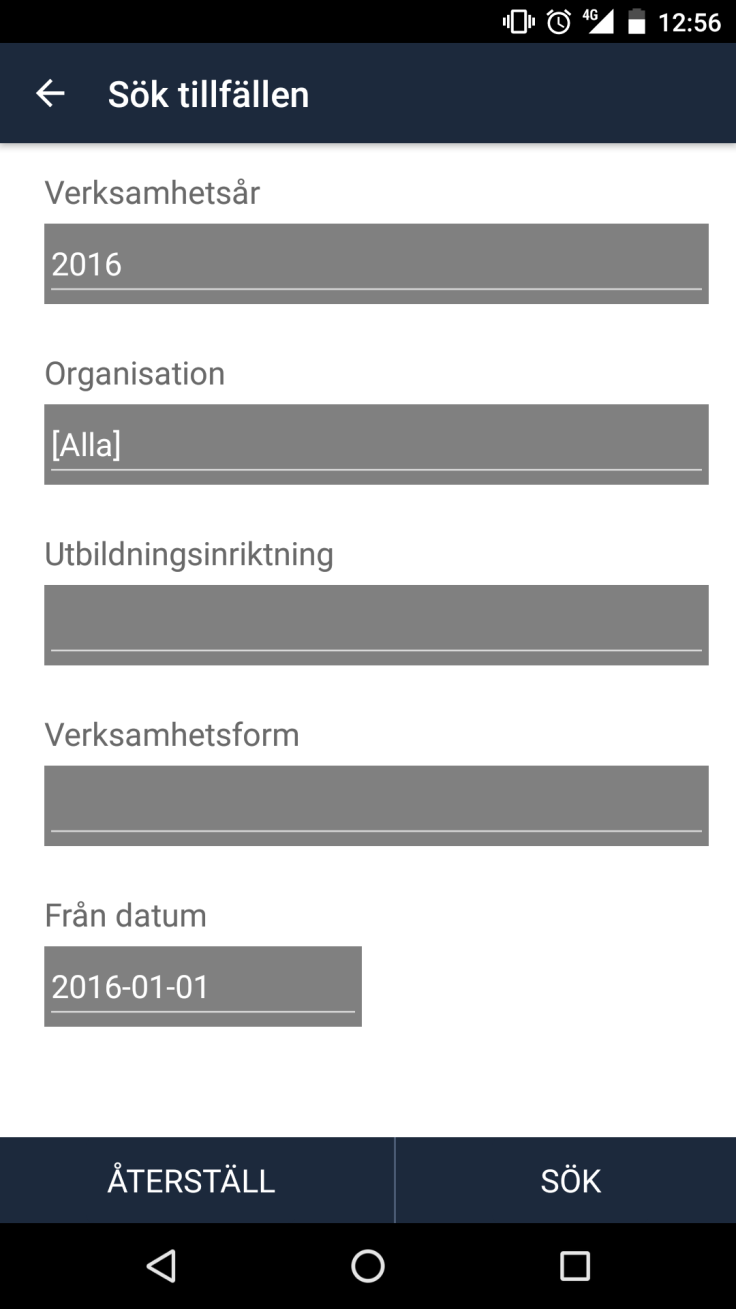 Om du trycker på förstoringsglaset uppe till höger så får du se denna vy där du kan ställa in ditt tillfällesfilter: Här kan du