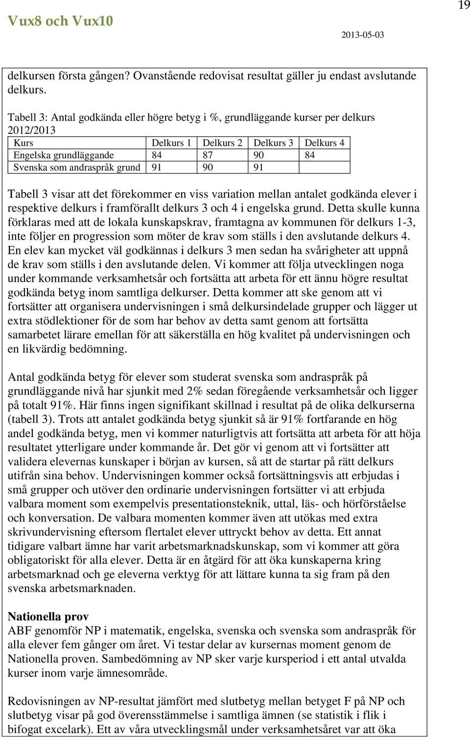 91 90 91 Tabell 3 visar att det förekommer en viss variation mellan antalet godkända elever i respektive delkurs i framförallt delkurs 3 och 4 i engelska grund.