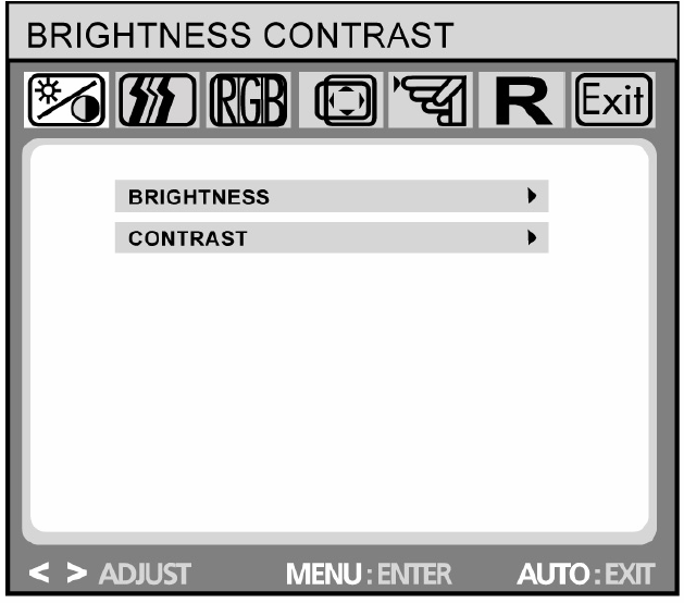 Användarmanual - 9 On-Screen Display B rightness/contrast OSD Att ställa in Brightness/Contrast Brightness: Contrast: Ställ in ljusstyrkan på skärmen genom att använda knapparna OSD < eller > ( och ).