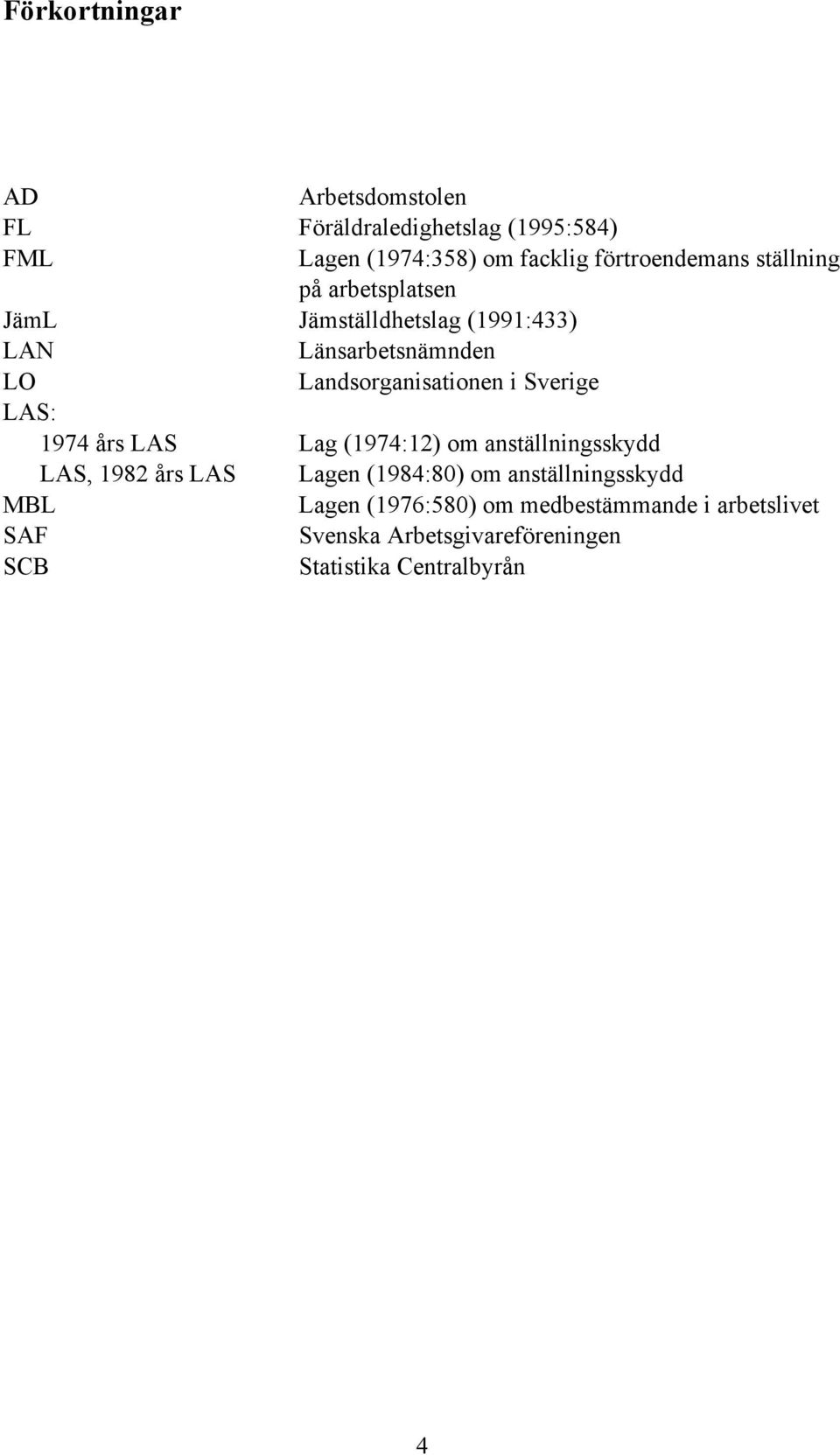 Landsorganisationen i Sverige LAS: 1974 års LAS Lag (1974:12) om anställningsskydd LAS, 1982 års LAS Lagen