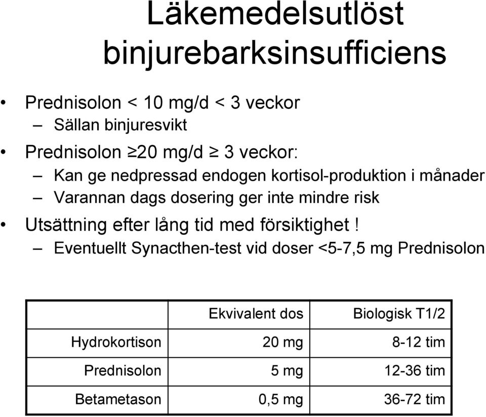 risk Utsättning efter lång tid med försiktighet!