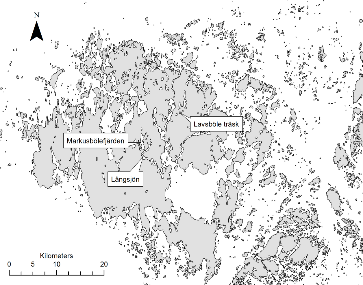 2 Figur 1. De undersökta sjöarnas position på Åland. Figure 1. The location of the studied lakes on the Åland Islands. Tabell 1. Morfologiska karaktärer hos de undersökta sjöarna (BYSTEDT 2011).