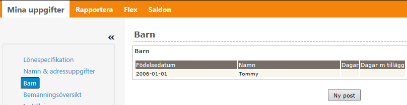 Anhörig adress Här lägger man in uppgifter på den eller de personer du vill att arbetsgivaren skall kontakta i första hand om något skulle hända dig.