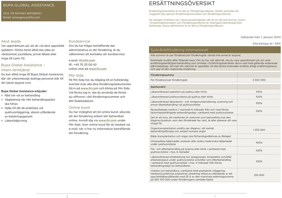 Se vänligen Ordlistan sist i denna produktguide, där en en del ord skrivna i kursiv i Ersättningsöversikten och Försäkringsvillkoren är ytterligare definierade eller förklarade.