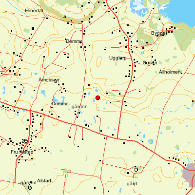 Domme och Charlottenberg Kartbladet visar dammarna längs vägen upp till Domme. Alla har sin avrinning till Tullstorpsån. Charlottenberg De sex dammarna runt den röda pricken visar inventeringsområdet.