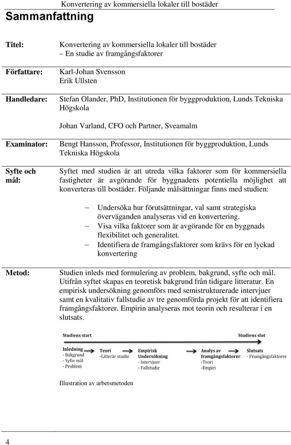 för byggproduktion, Lunds Tekniska Högskola Syftet med studien är att utreda vilka faktorer som för kommersiella fastigheter är avgörande för byggnadens potentiella möjlighet att konverteras till