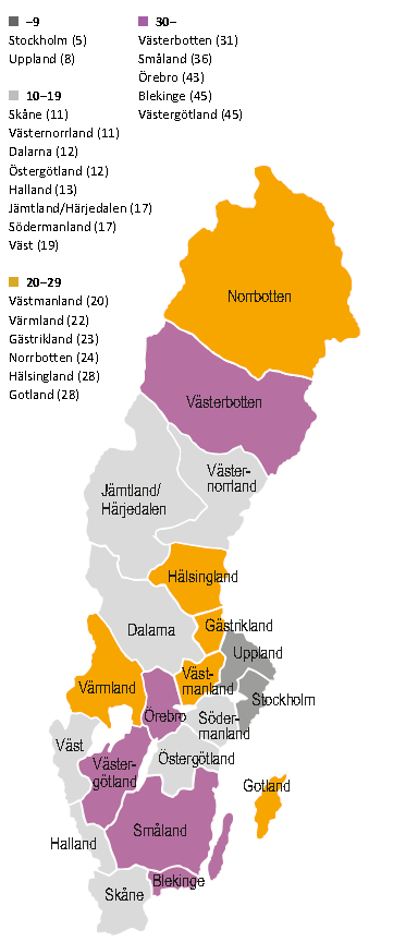 Utbildning och utveckling inom idrotten Utbildningstimmar per 100 invånare 2015 Västerbotten är med 31