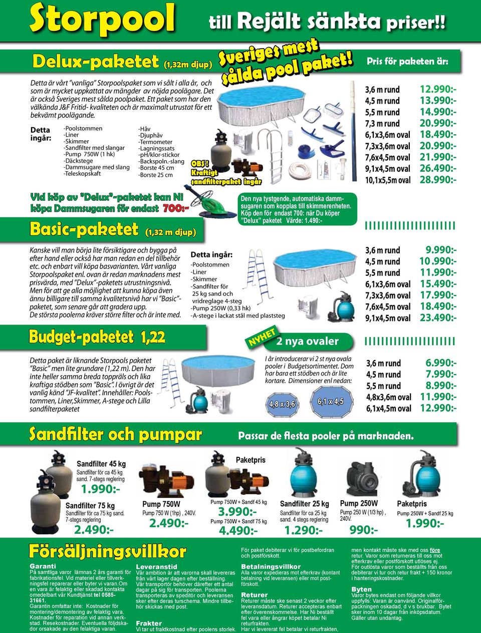 Detta ingår: -Poolstommen -Liner -Skimmer -Sandfilter med slangar -Pump 750W (1 hk) -Däckstege -Dammsugare med slang -Teleskopskaft Sandfilter 45 kg Sandfilter för ca 45 kg sand.