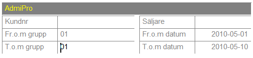 7 Statistik per art.grupp och leverantör 1) Välj funktionen Försäljningsstatistik i funktionsmenyn. 2) Skriv in kundnummer eller välj kund via <F5> listan.