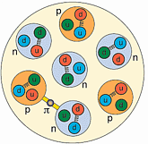 Den starka växelverkan Gluoner byts ut mellan kvarkar inuti protonen och neutronen.