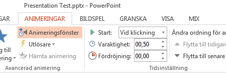 Genom att flytta om animeringarna i rutan till höger kan man bestämma i vilken ordning olika animeringar skall komma.