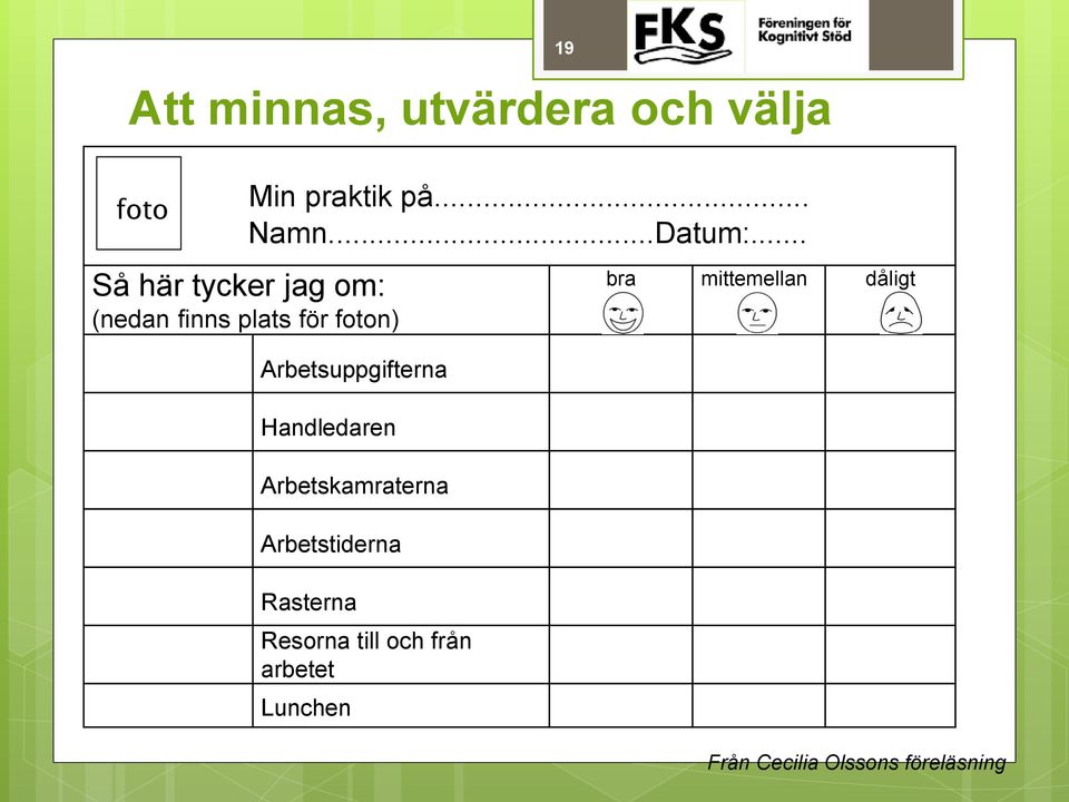 Handledaren Arbetskamraterna Arbetstiderna Rasterna Resorna till och