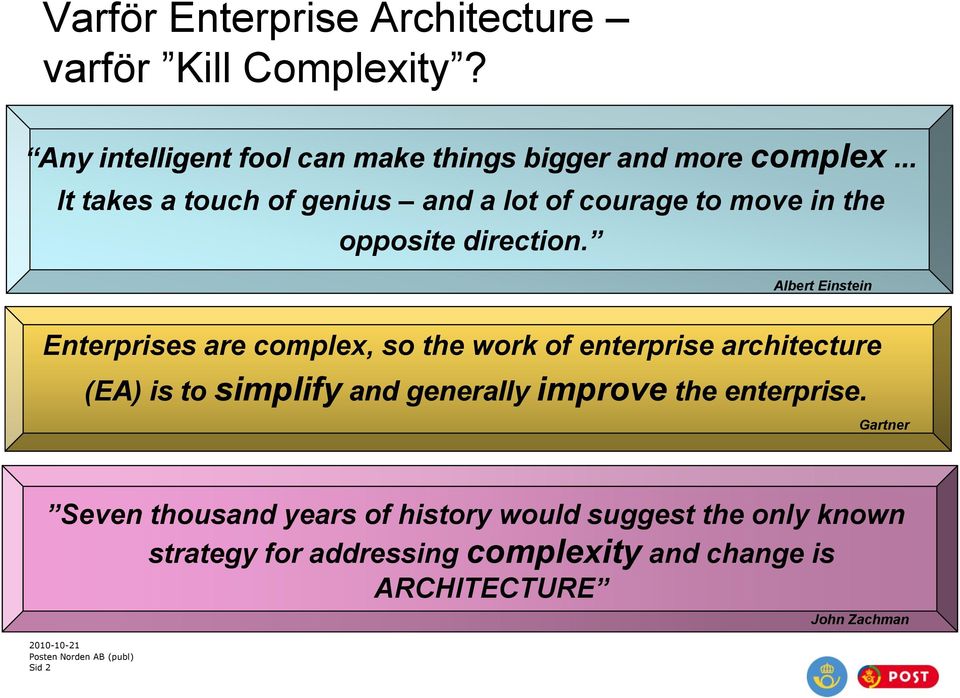 Albert Einstein Enterprises are complex, so the work of enterprise architecture (EA) is to simplify and generally improve