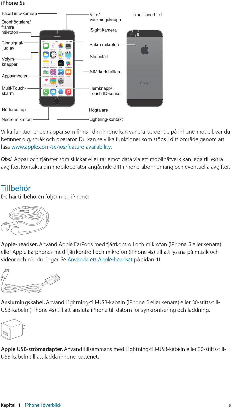 befinner dig, språk och operatör. Du kan se vilka funktioner som stöds i ditt område genom att läsa www.apple.com/se/ios/feature-availability. Obs!