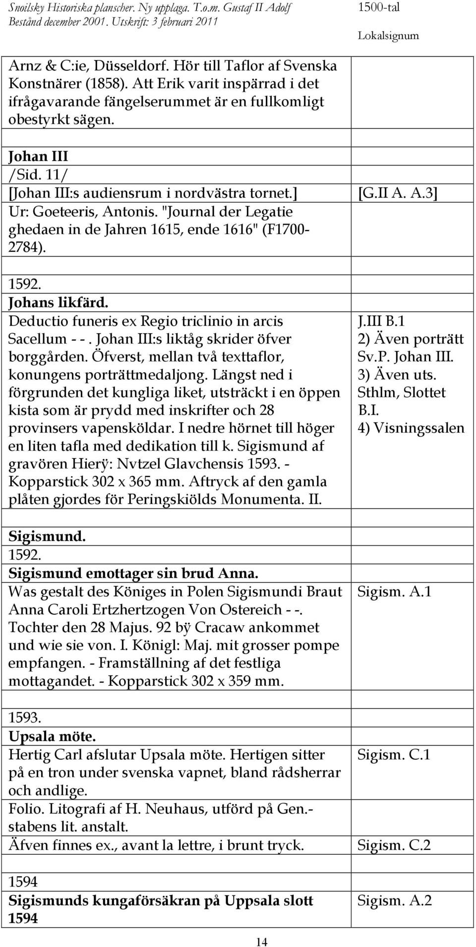 "Journal der Legatie ghedaen in de Jahren 1615, ende 1616" (F1700-2784). 1592. Johans likfärd. Deductio funeris ex Regio triclinio in arcis Sacellum - -. Johan III:s liktåg skrider öfver borggården.