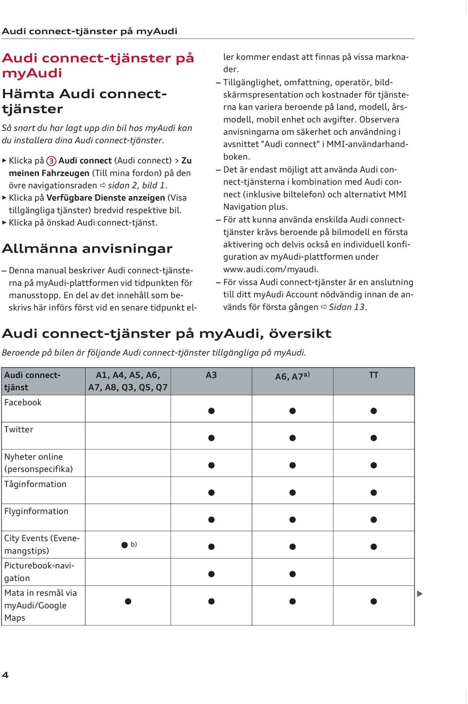 Klicka på Verfügbare Dienste anzeigen (Visa tillgängliga tjänster) bredvid respektive bil. Klicka på önskad Audi connect-tjänst.