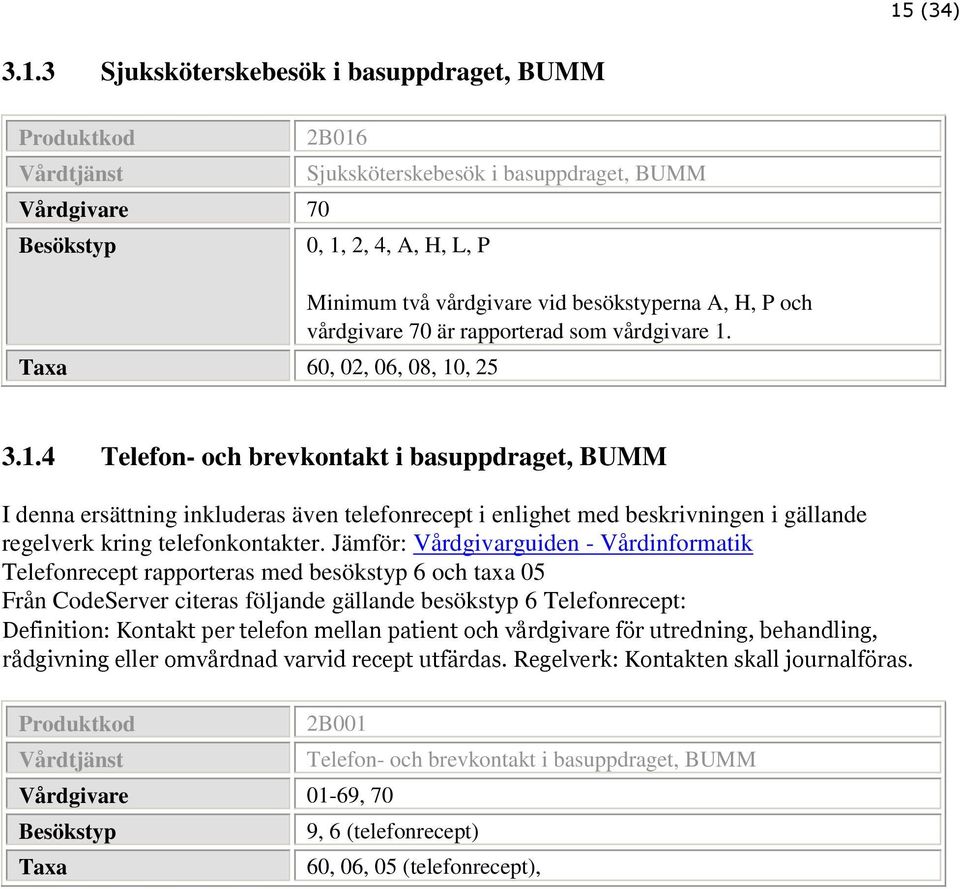 3.1.4 Telefon- och brevkontakt i basuppdraget, BUMM I denna ersättning inkluderas även telefonrecept i enlighet med beskrivningen i gällande regelverk kring telefonkontakter.