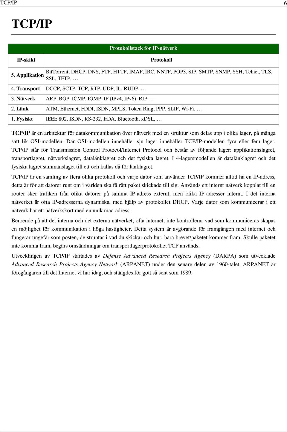 Fysiskt IEEE 802, ISDN, RS-232, IrDA, Bluetooth, xdsl, TCP/IP är en arkitektur för datakommunikation över nätverk med en struktur som delas upp i olika lager, på många sätt lik OSI-modellen.