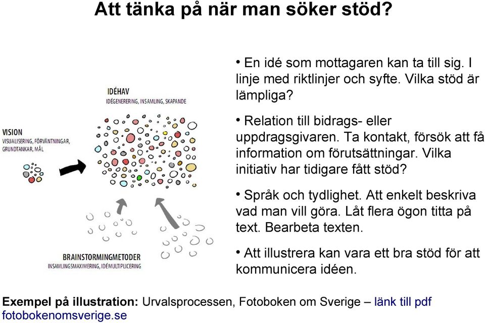 Vilka initiativ har tidigare fått stöd? Språk och tydlighet. Att enkelt beskriva vad man vill göra. Låt flera ögon titta på text.