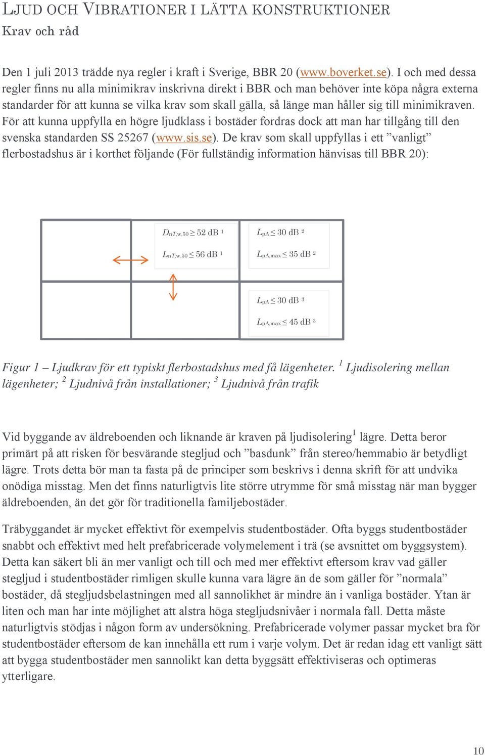 minimikraven. För att kunna uppfylla en högre ljudklass i bostäder fordras dock att man har tillgång till den svenska standarden SS 25267 (www.sis.se).