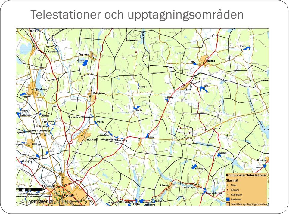 Åkerby by Knutby Lill-Moga Gränsta Knutpunkter/Telestationer Stamnät 13 0 1 2 4Kilometer Ströby + Bösslinge + Åkerby Skäggesta Uppsala Ströbylund + Holmtorpet + Solsäter
