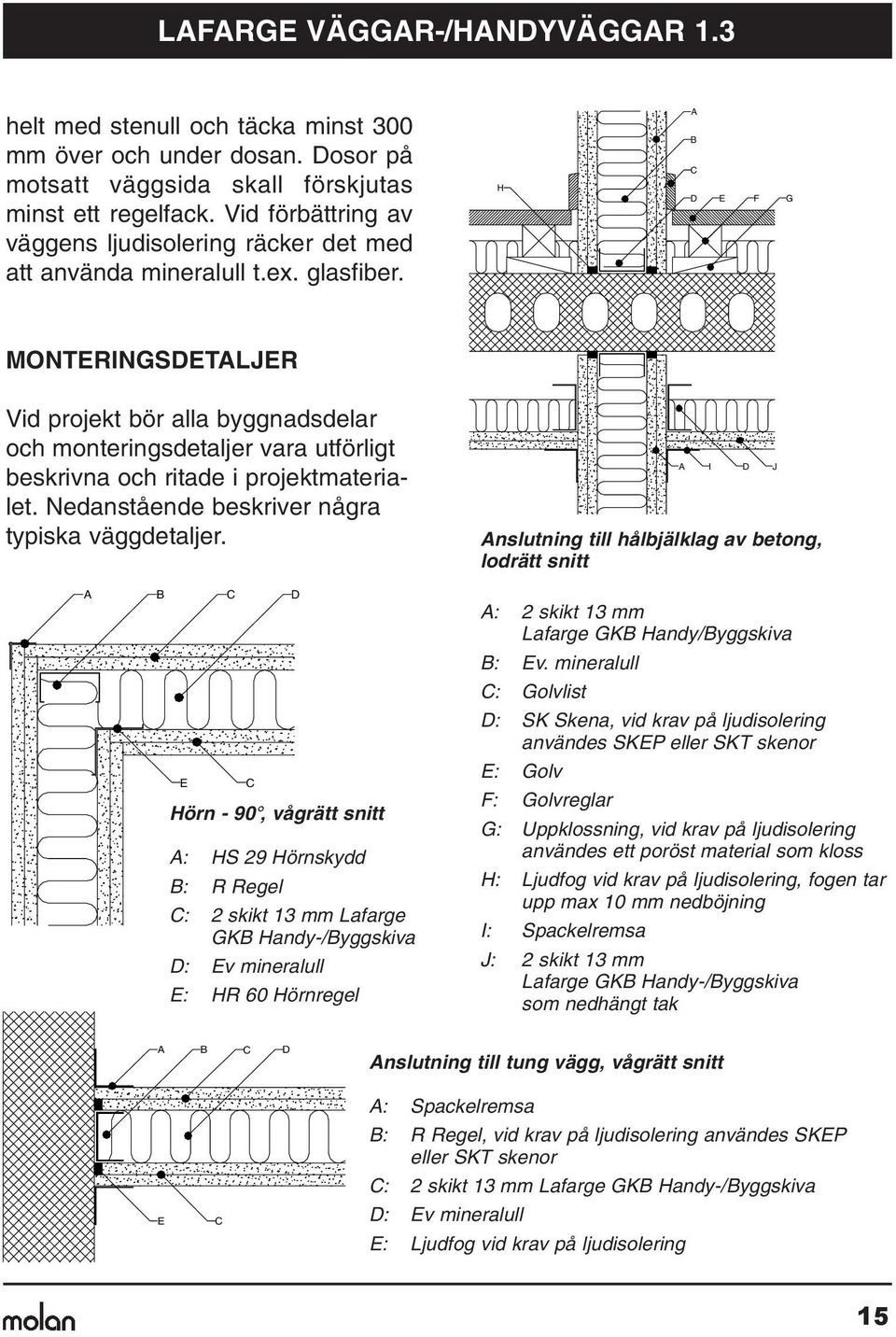 H D E F G MONTERINGSDETLJER Vid projekt bör alla byggnadsdelar och monteringsdetaljer vara utförligt beskrivna och ritade i projektmaterialet. Nedanstående beskriver några typiska väggdetaljer.