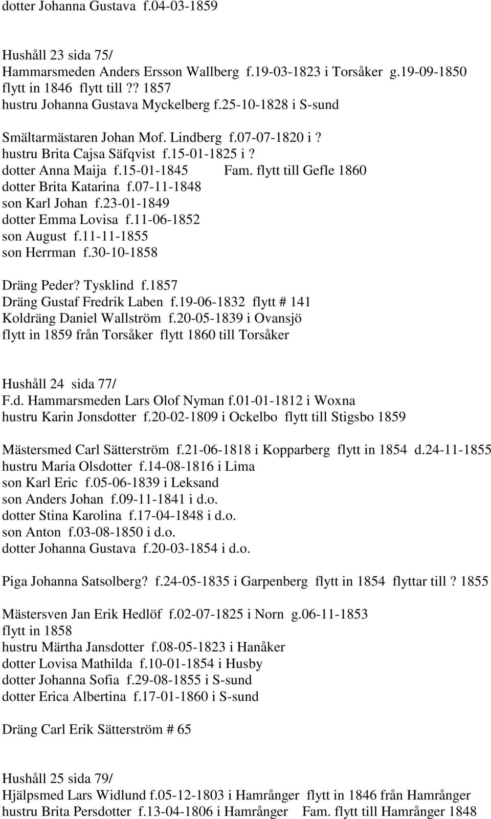 07-11-1848 son Karl Johan f.23-01-1849 dotter Emma Lovisa f.11-06-1852 son August f.11-11-1855 son Herrman f.30-10-1858 Dräng Peder? Tysklind f.1857 Dräng Gustaf Fredrik Laben f.