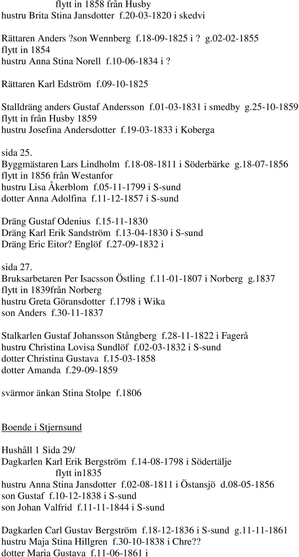 Byggmästaren Lars Lindholm f.18-08-1811 i Söderbärke g.18-07-1856 flytt in 1856 från Westanfor hustru Lisa Åkerblom f.05-11-1799 i S-sund dotter Anna Adolfina f.