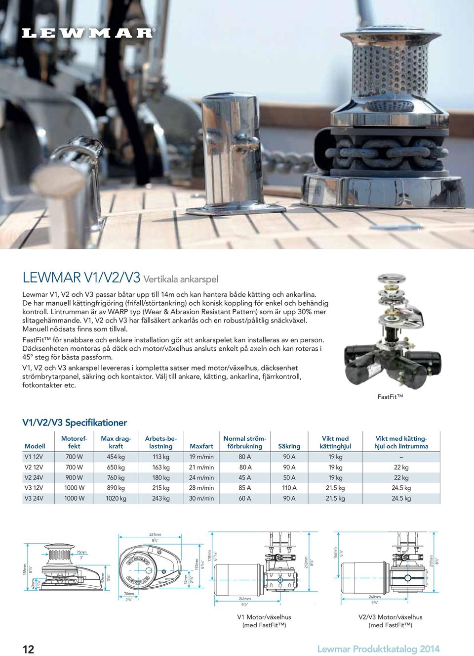 Lintrumman är av WARP typ (Wear & Abrasion Resistant Pattern) som är upp 30% mer slitagehämmande. V1, V2 och V3 har fällsäkert ankarlås och en robust/pålitlig snäckväxel.