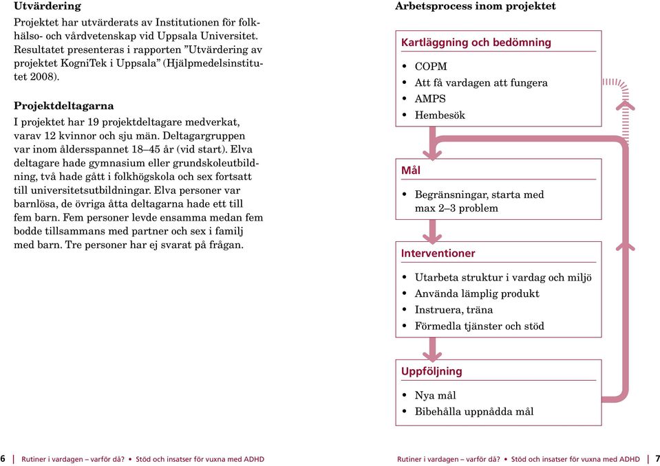 Projektdeltagarna I projektet har 19 projektdeltagare medverkat, varav 12 kvinnor och sju män. Deltagargruppen var inom åldersspannet 18 45 år (vid start).