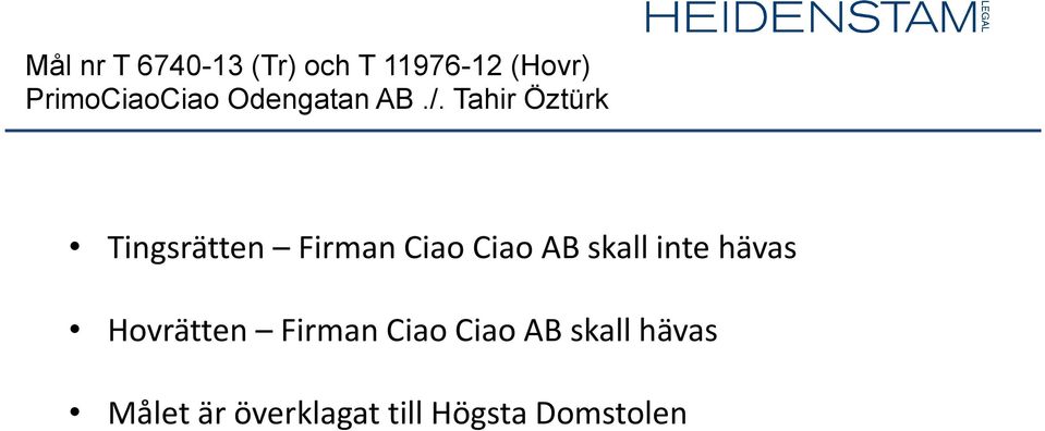 Tahir Öztürk Tingsrätten Firman Ciao Ciao AB skall