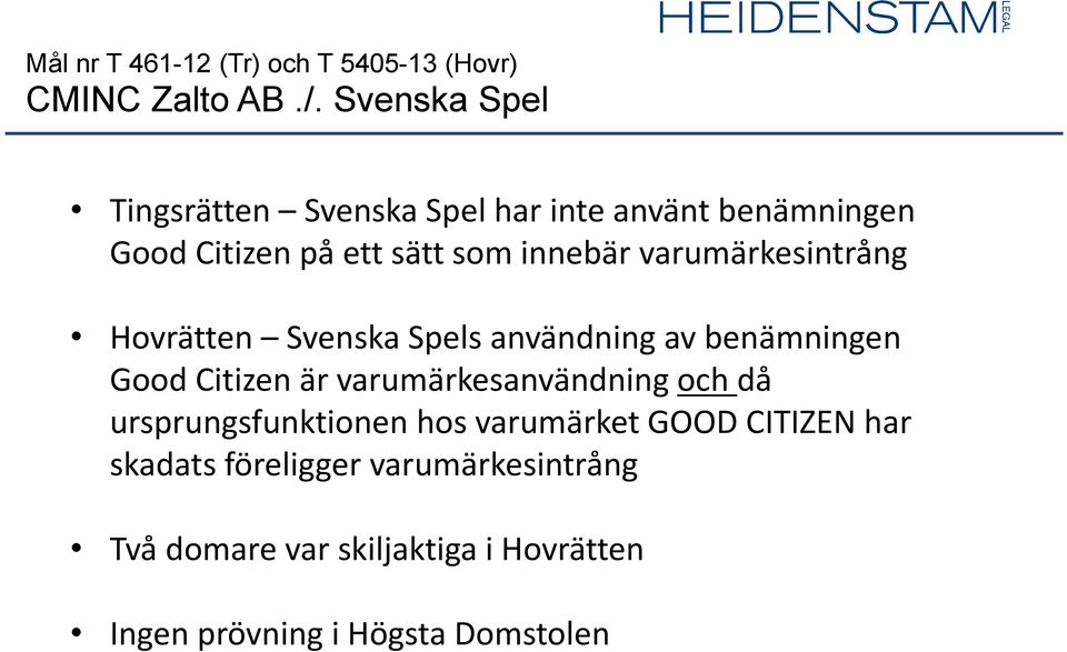 varumärkesintrång Hovrätten Svenska Spels användning av benämningen Good Citizen är varumärkesanvändning och