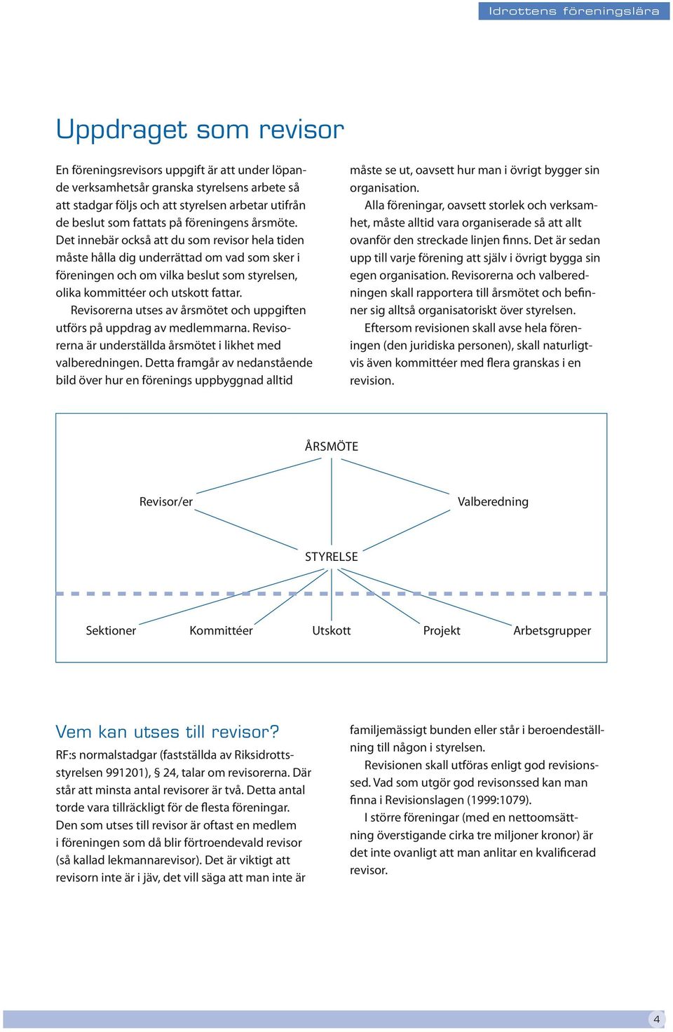 Revisorerna utses av årsmötet och uppgiften utförs på uppdrag av medlemmarna. Revisorerna är underställda årsmötet i likhet med valberedningen.